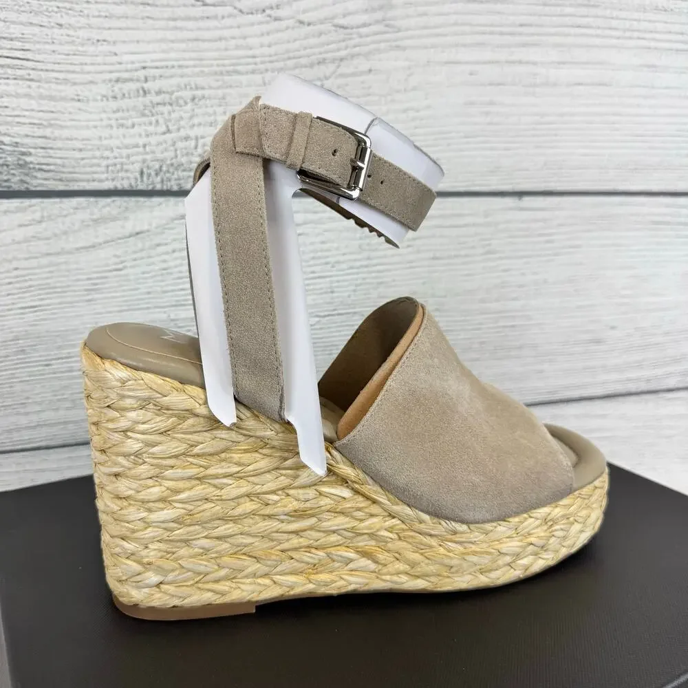 Marc Fisher Women's Natural Leather Nelly Ankle Strap Wedge Sandals Size 11